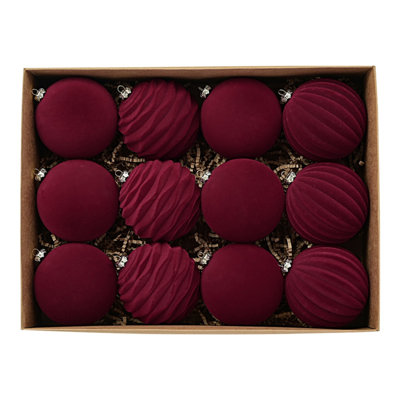 Farmhouse Christmas Ball Ornaments, Set Of 12 Baubles For Tree Decoration