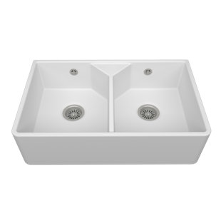 Terralife 490mm W Double Bowl Ceramic Farmhouse / Apron Kitchen Sink