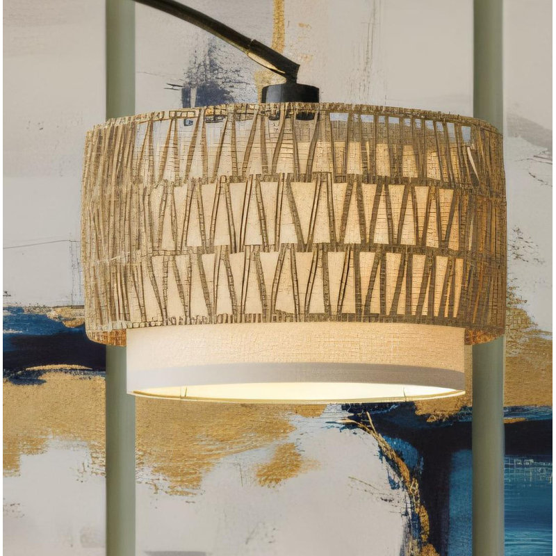 Curved Rattan Floor Lamp: With Adjustable Hanging Fabric Lampshade, Foot Switch, High Pole Light, Farmhouse Style, Bedroom Sofa Reading Light.