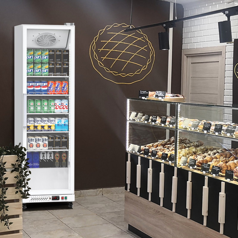 Réfrigérateur vertical commercial de 12,4 pieds cubes, refroidisseur de boissons à porte en verre avec lumière DEL, tablettes réglables, système de dégivrage automatique et de refroidissement à air uniforme