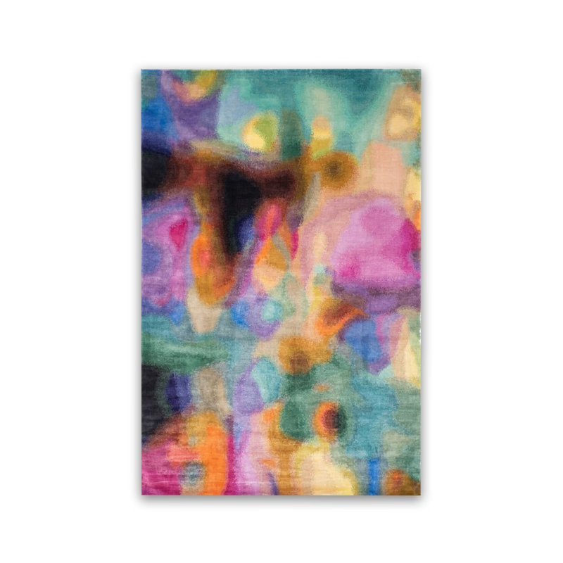 Abstract Multi-Colored Pastel-Toned Decorative Woven Base Rug, Runner 3'3.37" x 9'10.11"