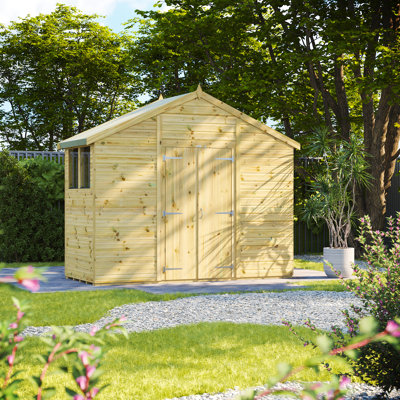 Powersheds 4 x 10ft Premium Pressure Treated Timber Apex Garden Shed, Double Doors