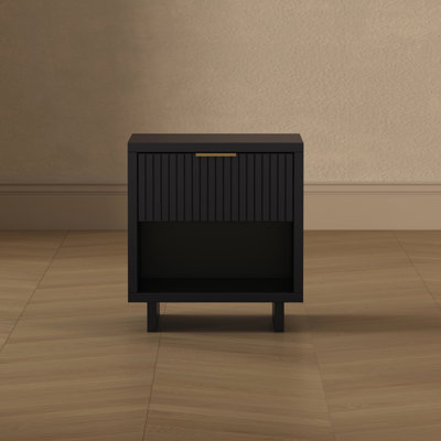 Elara 18" Contemporary 1-Drawer Solid Wood Nightstand in Black