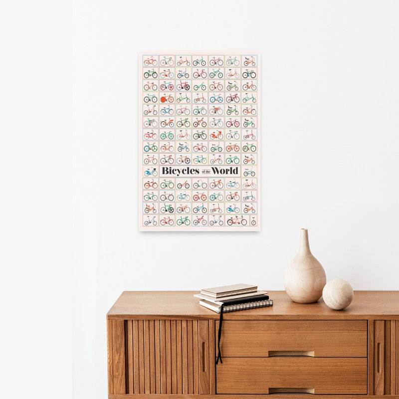 Bicyclettes du monde rétro, art mural rétro, 24" H x 16" W