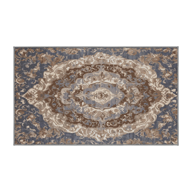 Machine Washable Gray Area Rug, Rectangle 4' x 6'