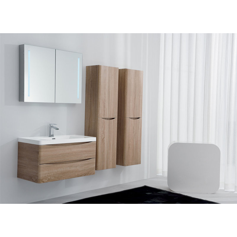Stanhope 900mm Single Bathroom Vanity with Integrated Stone Basin, Light Oak