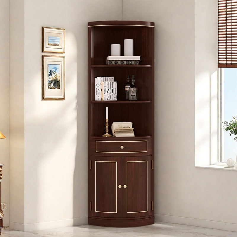 Modern simple multi-functional corner bookcase, Nut-Brown