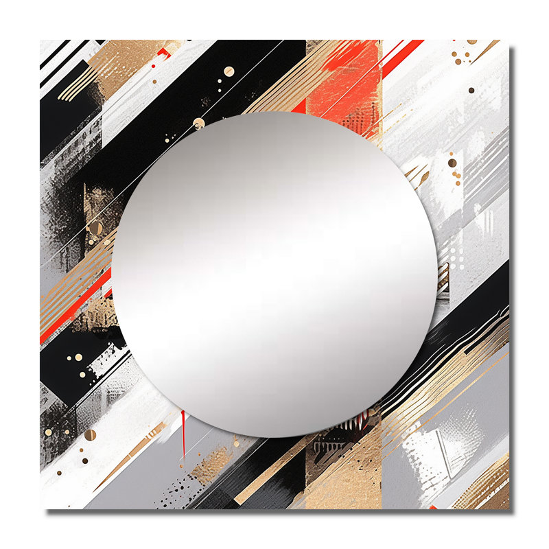Gemmill - Miroir carré rouge et or cubique abstrait II, 29 po x 29 po