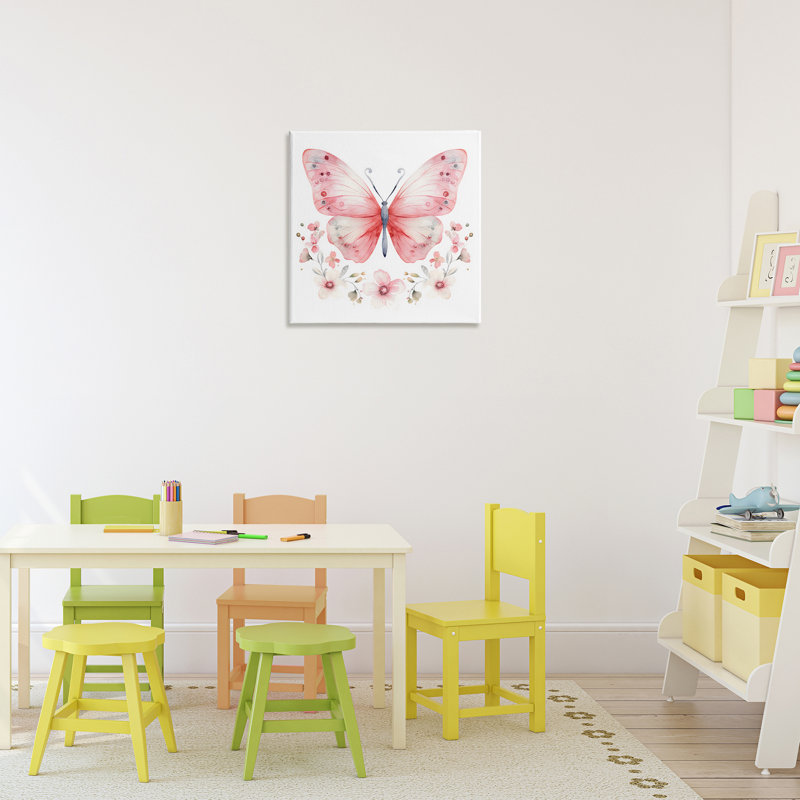 Toile rose avec papillons symétriques roses, design Creative Studio, H 17 po x l 17 po