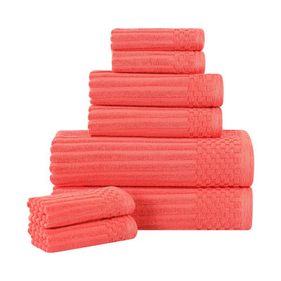 8-Piece Checkered Border Cotton Towel Set