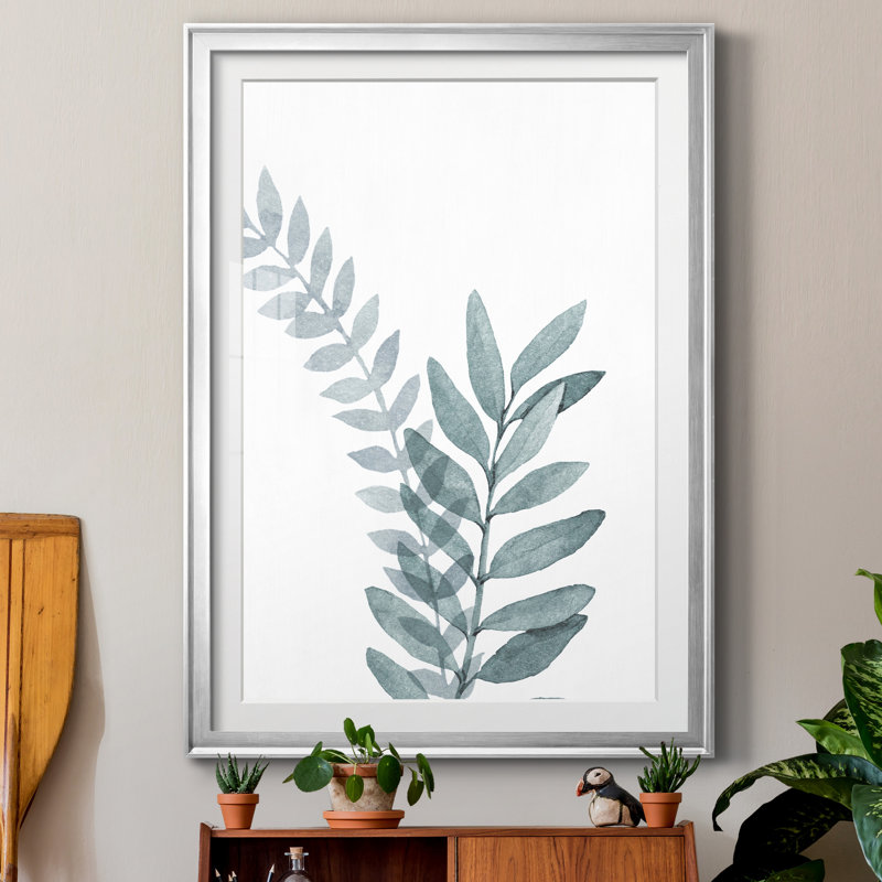 «Blue Botanical Wash II», reproduction d'art sur papier encadrée, Papier avec cadre argenté, H 30,5 po x l 42,5 po x P 1,5 po