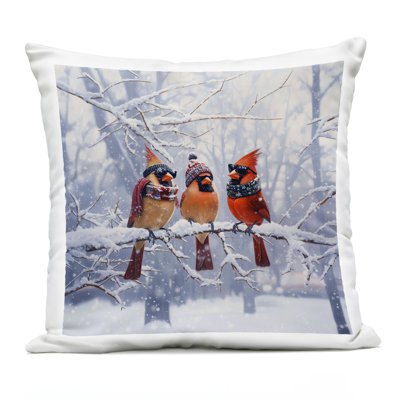 Cardinals on Winter Branch Outdoor Printed Pillow design by Jim Baldwin