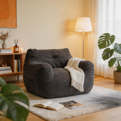 Bean Bag Chair With Armrests, Stuffed High-density Foam Lazy Sofa For Adults, Comfy Oversized Lounger For Living Room Bedroom Reading