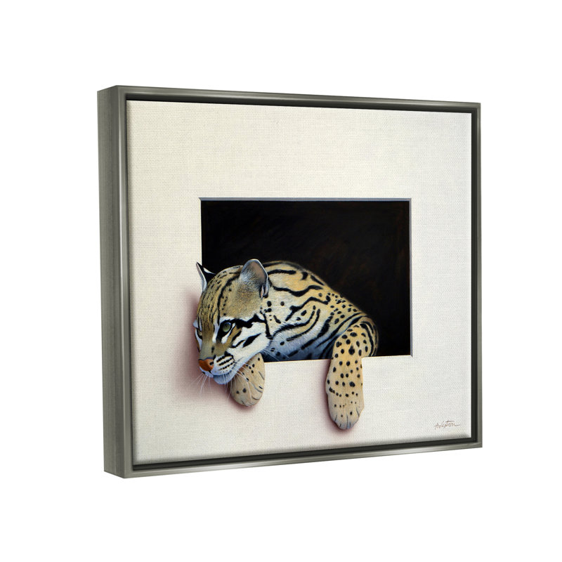 «Wildlife Ocelot Resting Paws Cutout Illusion» par Alan Weston - peinture sur toile à cadre flottant