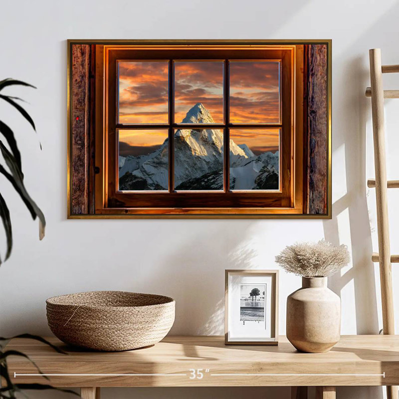 Fenêtre sur l'Himalaya, Cadre flottant doré, 25 po x 17 po