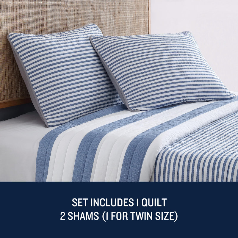 Fairwater Twin Blue Cotton Reversible Quilt Set