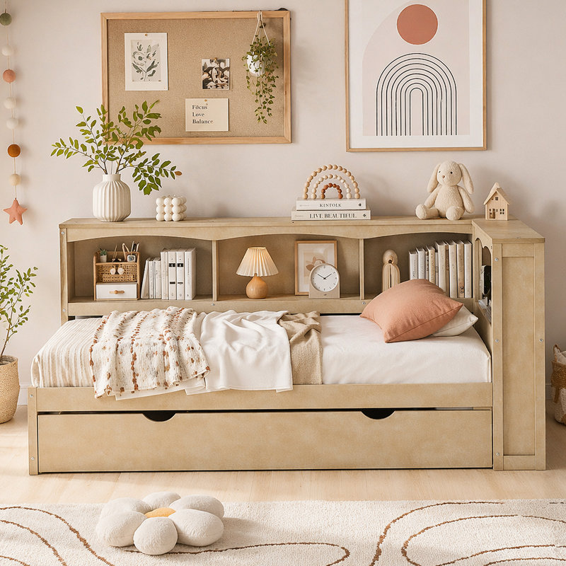 Lit de jour avec couchette, ports USB et armoires de rangement
