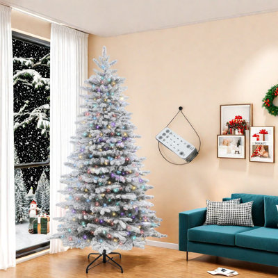 Arbre de Noël réaliste enneigé 6,5 pi, base en acier, intérieur