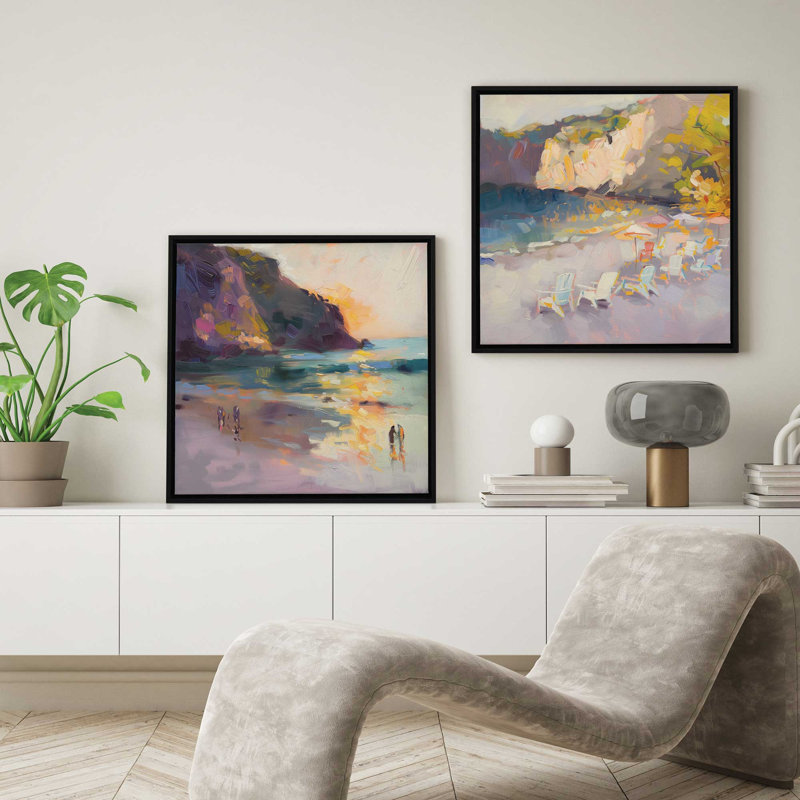 Ensemble de 2 pièces Nocturne Sunset sur toile par Azure Artisanal Studio, Cadre flottant noir satiné