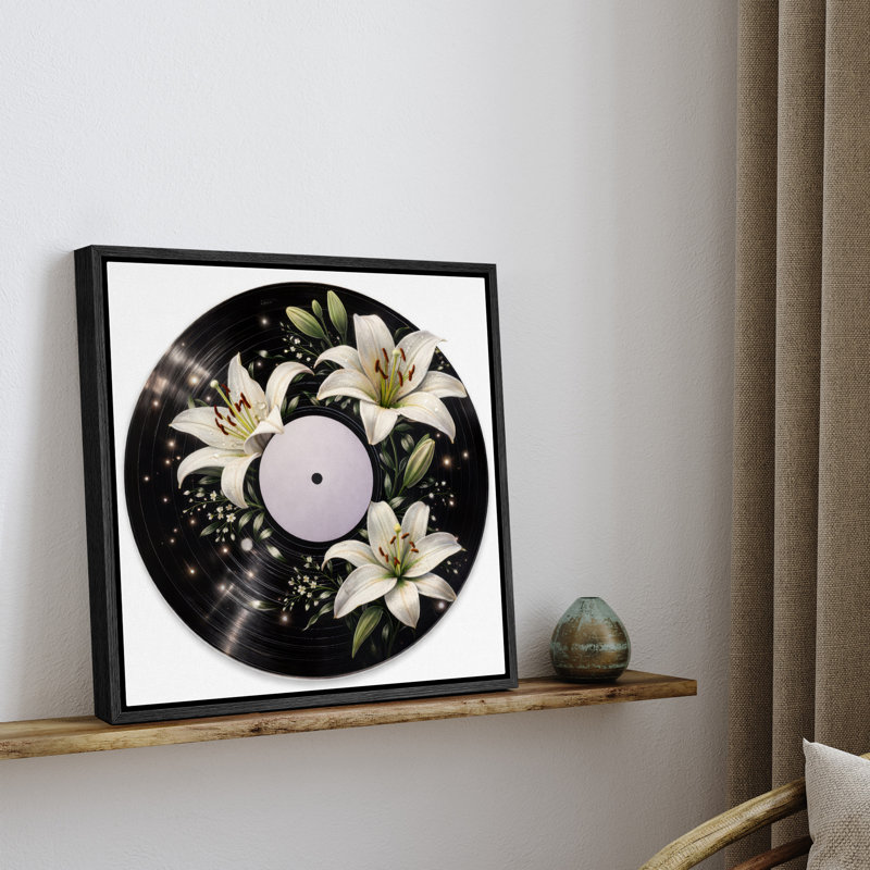 Élégante œuvre d'art sur disque vinyle blanc Lily, images de thème musical minimaliste, impression sur toile encadrée