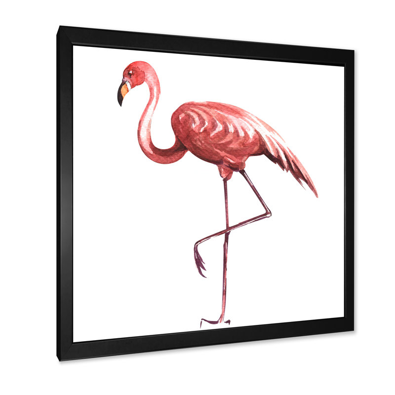 Flamant rose sur une patte - reproduction sur toile, H 30 po x l 30 po x P 1 po, Cadre noir