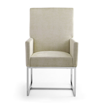Element Modern Tufted Velvet Upholstered Stainless Steel Dining Arm Chair in Champagne