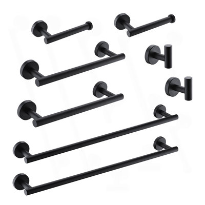 Ensemble d'accessoires de salle de bain 8 pièces noir mat, ensemble de quincaillerie de salle de bain en acier inoxydable, ensemble de barre à serviettes de bain, porte-serviettes mural pour salle de bain.