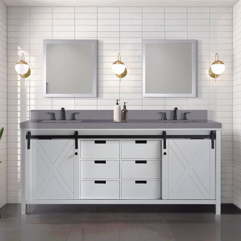 Ensemble de meuble-lavabo double 80 po x P 22 po avec comptoir en quartz gris et robinet, 81"