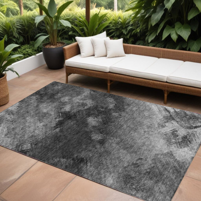 Tapis extérieur gris anthracite lavable abstrait 10 pi x 14 pi