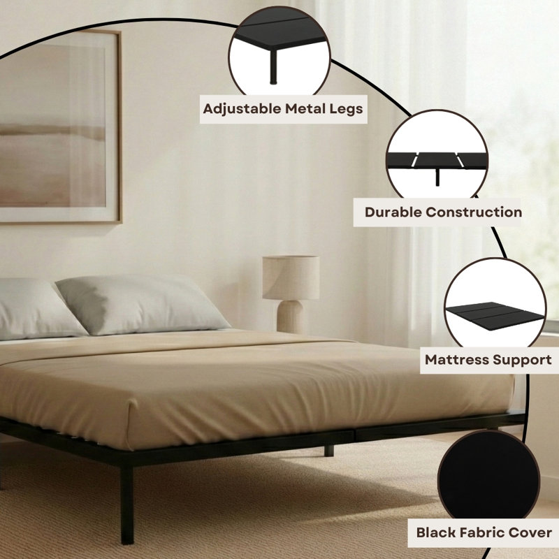  Zenbase 12"H Metal Platform Bed Frame with Adjustable Legs, No Box Spring Needed, King, King