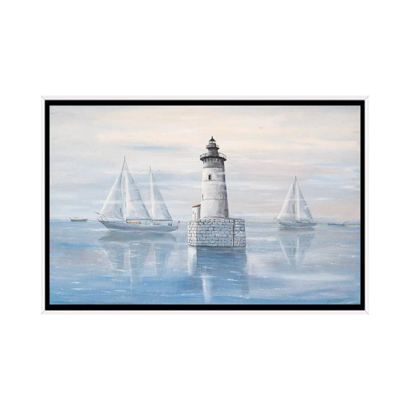 « Detroit River Lighthouse » par Jim Williams, reproduction d’art, H 18 po x l 26 po x P 1,5 po, Toile blanche encadrée