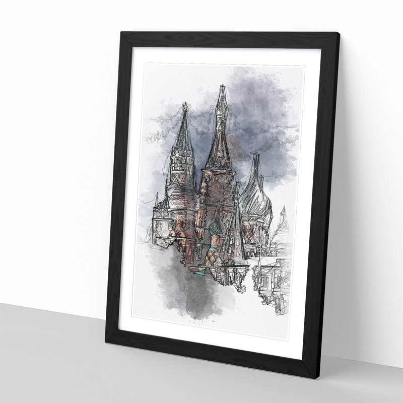 The Kremlin in Moscow Russia - Picture Frame Painting Print, 33cm H x 24cm W x 2cm D, Black Framed