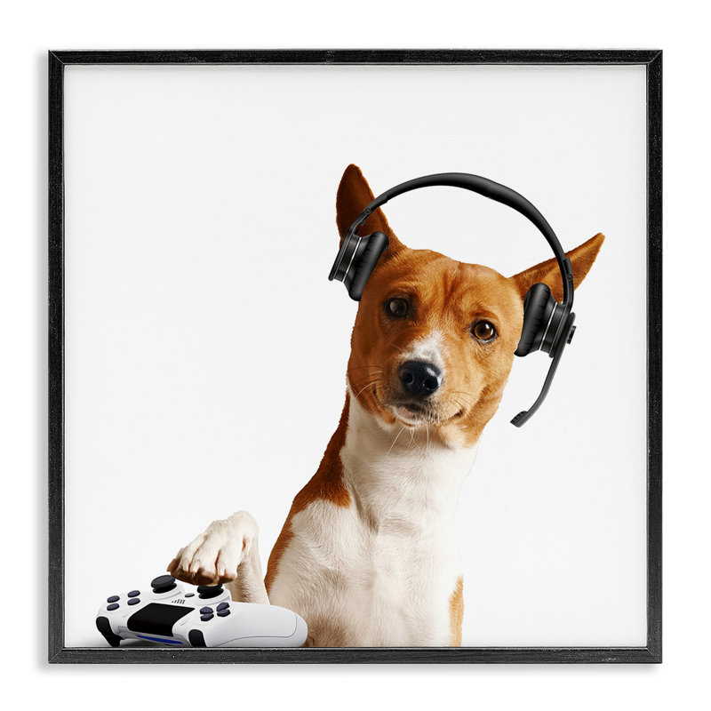 Chien de jeu avec giclée encadrée, conçu par CAD Designs, H 17 po x l 17 po, Giclée encadrée noir minuit