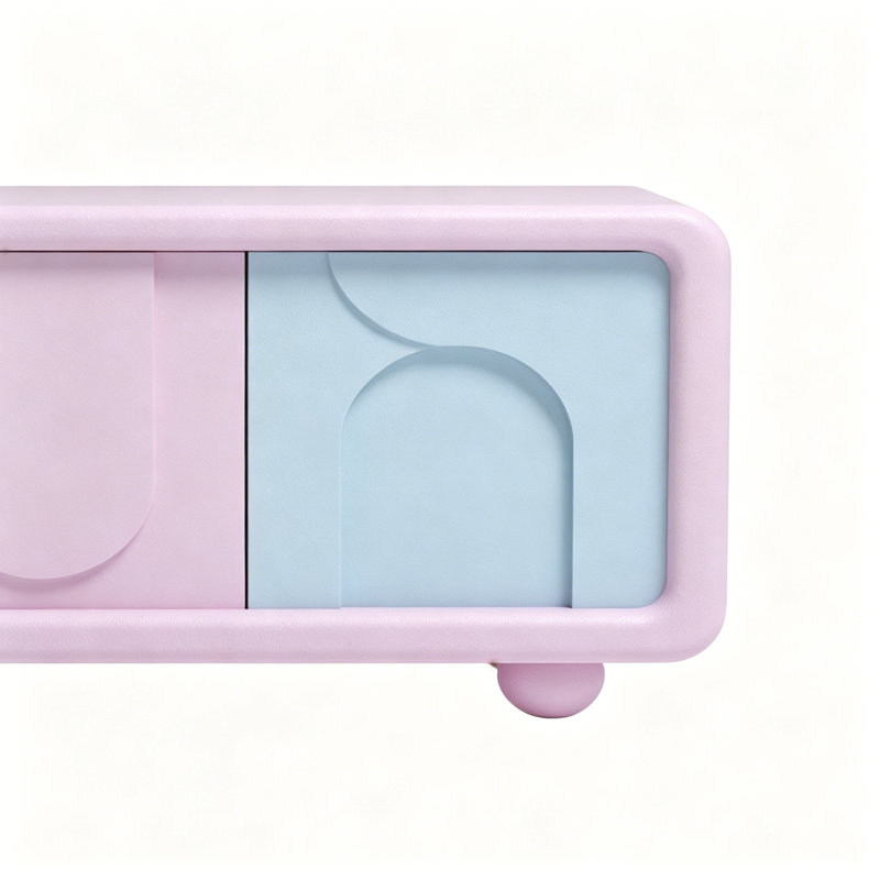 Meuble télé simple de style crème, Mauve / jaune / bleu