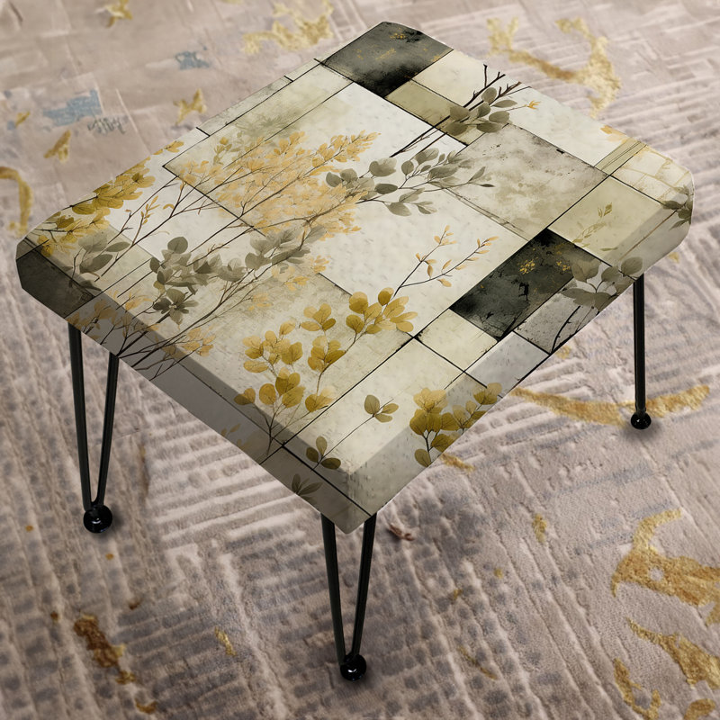Green Cubic Botanical Dreams I - Repose-pieds rectangulaire en patchwork