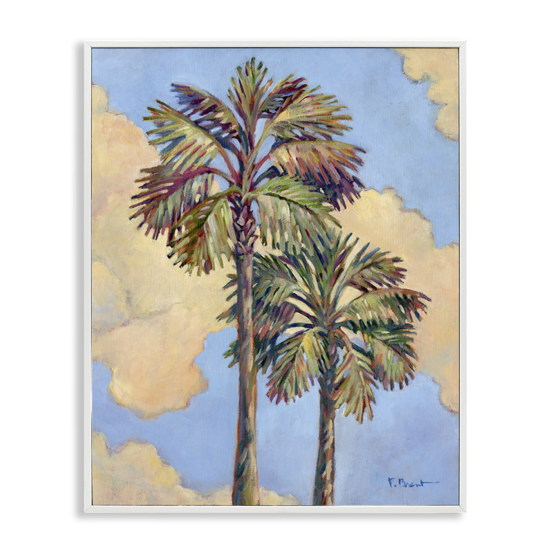  Deux palmiers et nuages, estampe numérique par Paul Brent, H 20 po x l 16 po, Estampe numérique encadrée blanc bord de mer