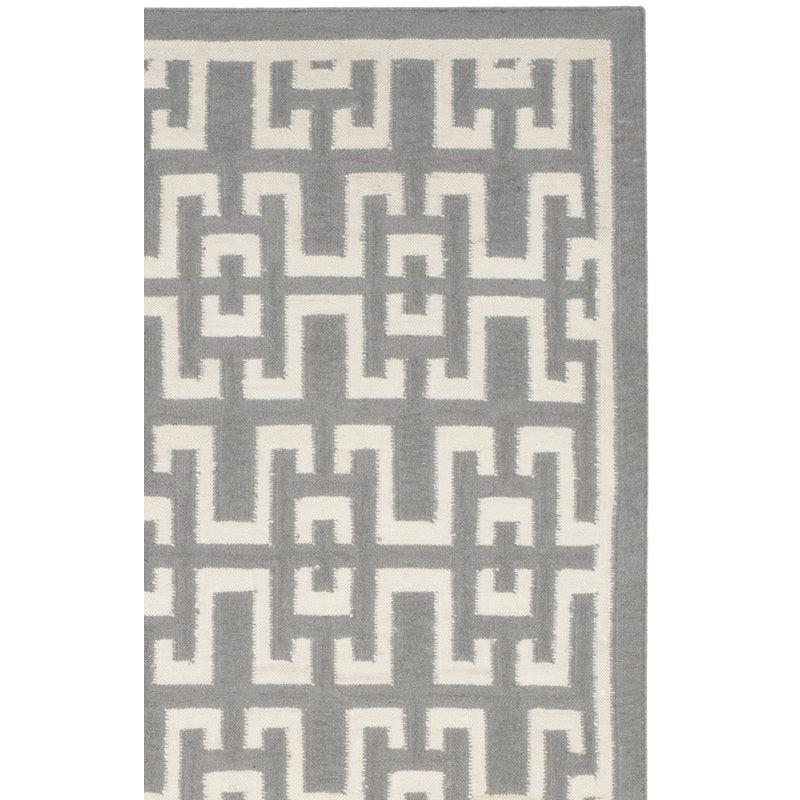 Rodgers Flat Weave Banana Silk/Wool/Cotton Geometric Rug in Gray/Ivory, Runner 2'6" x 10'