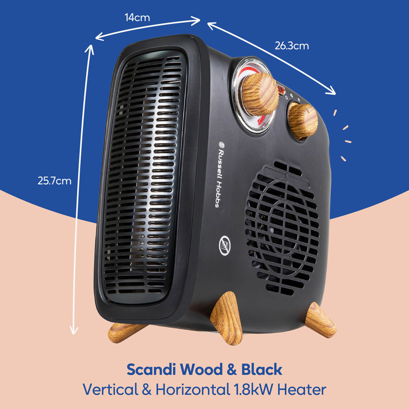 Retro Russell Hobbs RHRETHFH1001WDB Wood & Black, Vertical & Horizontal, 1.8kW Heater, RHRETHFH1001WDB