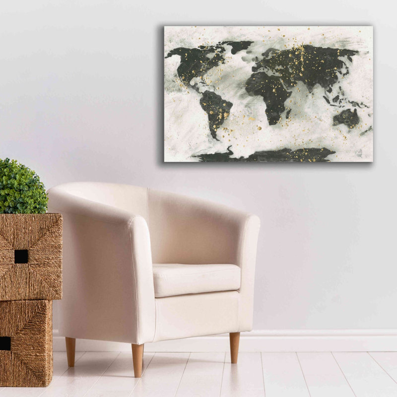 «World Map Gold Speckle» par Chris Paschke, estampe numérique sur toile, H 26 po x l 40 po x P 1,5 po