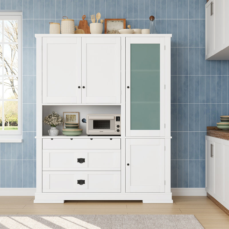 Buffet autoportant traditionnel avec rehausse 63,3 x 17,8 x 78,3 pouces, Blanc