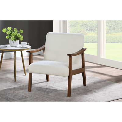 Chaise d'appoint moderne blanche rembourrée en laine, structure à profil bas et mousse pour plus de confort Tissu en laine avec coussin de dossier amovible