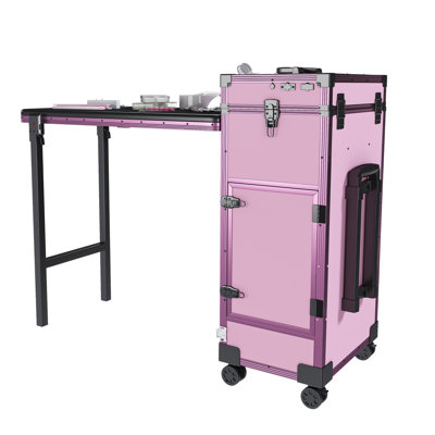 Table portable Nail Art avec miroir DEL, Bluetooth, tiroirs verrouillables, poteau télescopique - Station de manucure pliante pour salons