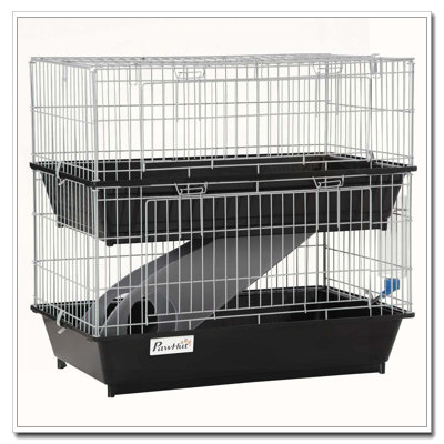 Cage à 2 niveaux pour petits animaux avec rampe et portes