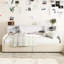 Lit simple tapissier avec housse beige et beaucoup de rangement - Doux et spacieux tiroirs, tissu de velours luxueux, confortable, pour la literie de vêtements, fabrication stable-1655460725
