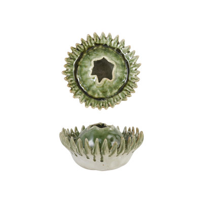 Sculptural Green Stoneware Vase with Reactive Glaze