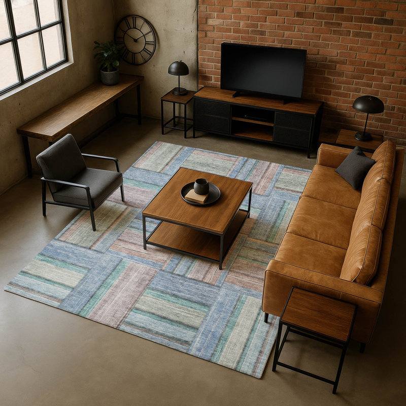 Premium Machine Washable Mayfield AMF2285 Geometric Rug, Denim, 8' x 10'