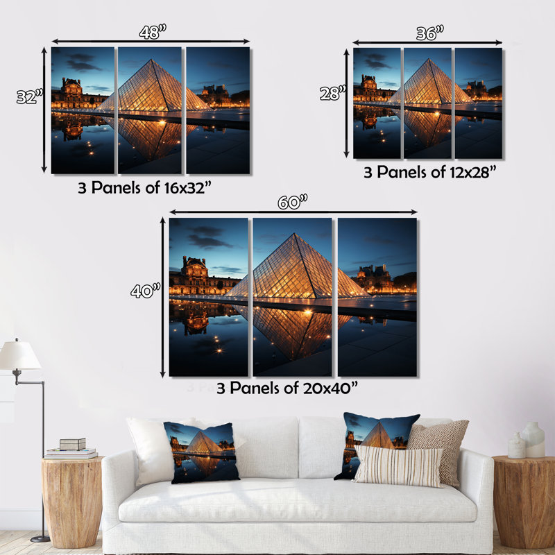 «France Louvre Illumination I», reproduction sur toile 3 pièces, H 40 po x l 60 po x P 1 po