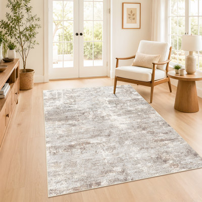 Washable Abstract Area Rug - Rugs for Living Room Large Non Slip Indoor Entryway Rubber Backing Carpet Bedroom Kitchen Distressed Stain Resistant Floor Decor Mat Machine Washable Brown