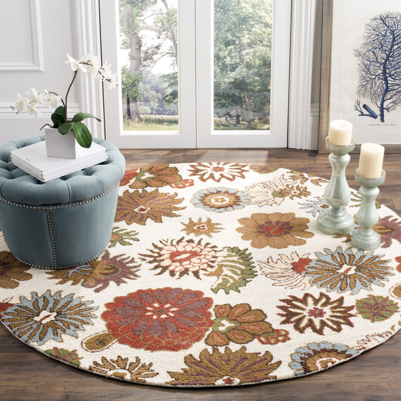 Ross Hand Hooked Wool Floral Rug, Round 6'