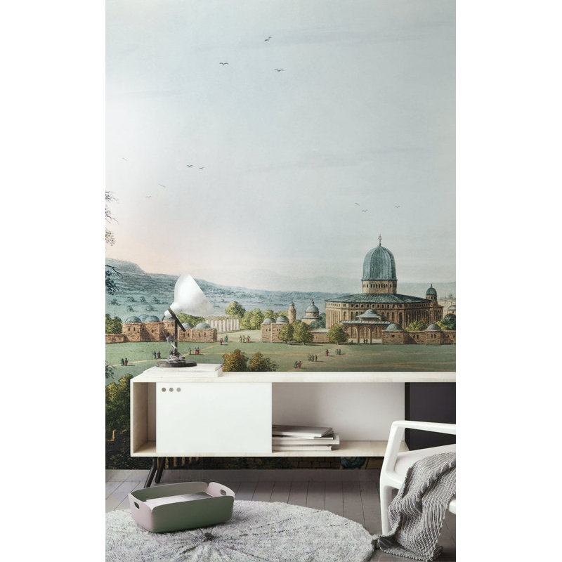 Papier peint amovible vintage avec vue sur la ville médiévale, L 98,04 po x l 150 po